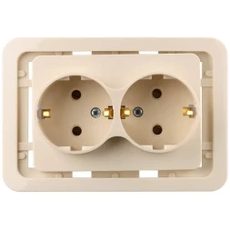 Розетка СВЕТОЗАР "ГАММА" двойная, с заземлением, цвет бежевый, 16А/~250В SV-54107-B