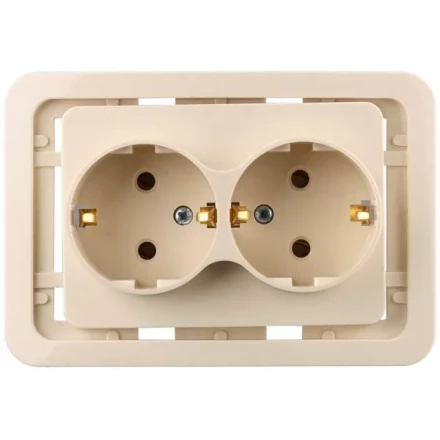 Розетка СВЕТОЗАР "ГАММА" двойная, с заземлением, цвет бежевый, 16А/~250В SV-54107-B купить в Когалыме