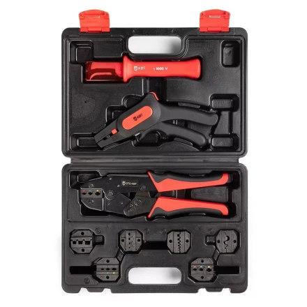 Универсальный набор инструментов КВТ СКМ-2 для опрессовки и снятия изоляции с диэлектрическим ножом монтажника (102352) купить в Когалыме