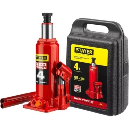 Домкрат гидравлический бутылочный "RED FORCE", 4т, 195-380 мм, в кейсе, STAYER 43160-4-K 43160-4-K_z01
