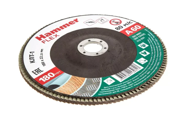 Круг Лепестковый Торцевой (КЛТ) HAMMER КЛТ 1 Ф180х22 Р60 213-031 купить в Когалыме
