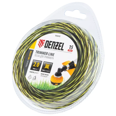 Леска для триммера двухкомпонентная витая квадратная, 2,0мм х 15м, блистер SkyCutter Denzel 96840 купить в Когалыме