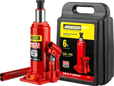 Домкрат гидравлический бутылочный "RED FORCE", 6т, 216-413 мм, в кейсе, STAYER 43160-6-K 43160-6-K_z01 купить в Когалыме