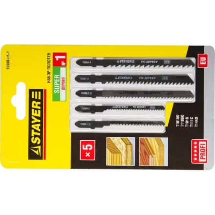 Набор STAYER "PROFI" Пилки "УНИВЕРСАЛ №1" для эл/лобзика, по дереву, EU-хвост., 5шт 15980-H5-1 купить в Когалыме