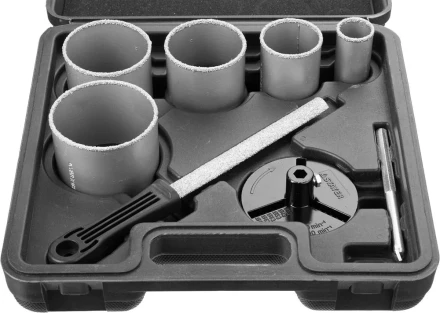 Набор STAYER "PROFESSIONAL": Коронки с основанием и центровочным сверлом, напильник, d=33, 53, 67, 73, 83мм, 8предм 33345-H8 купить в Когалыме