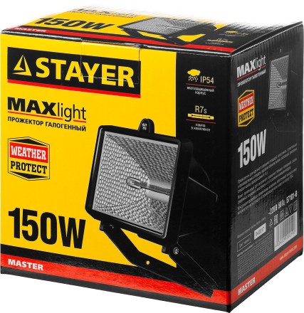 Прожектор STAYER &quot;MASTER&quot; MAXLight галогенный, с дугой крепления под установку, черный, 150Вт 57101-B купить в Когалыме