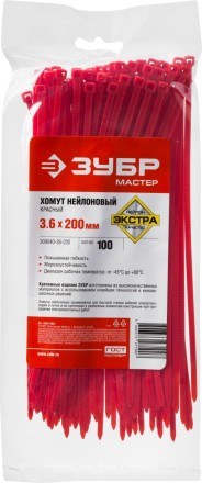Хомуты нейлоновые ЗУБР &quot;МАСТЕР&quot; красные, 3,6 мм x 200 мм, 100 шт 309040-36-200 купить в Когалыме