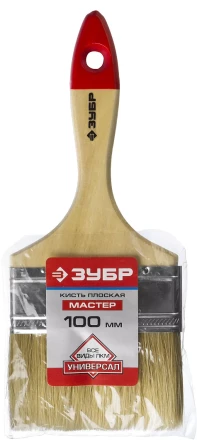 Кисть плоская  ЗУБР "УНИВЕРСАЛ-МАСТЕР", натуральная щетина, деревянная ручка, 100мм 4-01003-100 купить в Когалыме