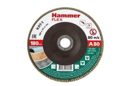 Круг Лепестковый Торцевой (КЛТ) HAMMER КЛТ 1 Ф180х22 Р80 213-032 купить в Когалыме