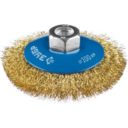 ЗУБР "ПРОФЕССИОНАЛ". Щетка коническая для УШМ, витая латунированная стальная проволока 0,3мм, 100ммхМ14 35267-100_z02 купить в Когалыме