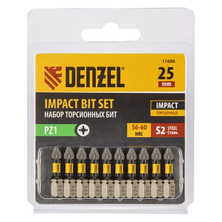 Бита IMPACT, PZ1x25 мм, лазерная обработка шлица, сталь S2, 10 шт., Е 6,3 Denzel 11686 купить в Когалыме