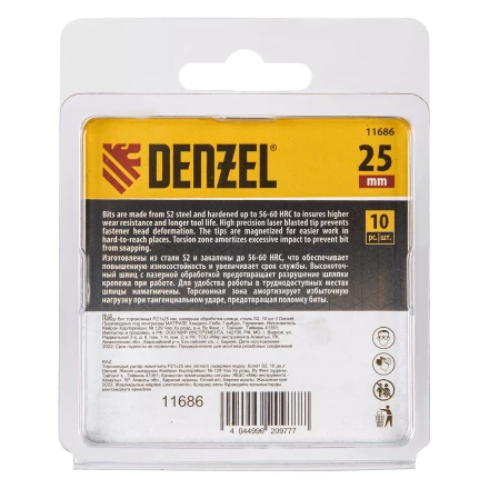 Бита IMPACT, PZ1x25 мм, лазерная обработка шлица, сталь S2, 10 шт., Е 6,3 Denzel 11686 купить в Когалыме
