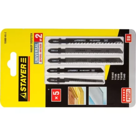 Набор STAYER "PROFI" Пилки "УНИВЕРСАЛ №2" для эл/лобзика, по дереву и металлу, EU-хвост., 5шт 15980-H5-2 купить в Когалыме
