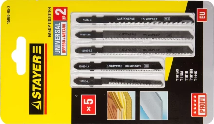 Набор STAYER "PROFI" Пилки "УНИВЕРСАЛ №2" для эл/лобзика, по дереву и металлу, EU-хвост., 5шт 15980-H5-2 купить в Когалыме