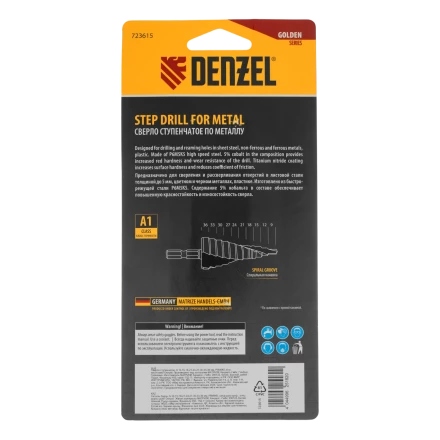 Сверло ступенчатое Denzel 723616, 4-6-8-10-12-14-16-18-20-22-24-26-28-30-32 мм, Р6М5К5, 6-гр. хвостовик купить в Когалыме