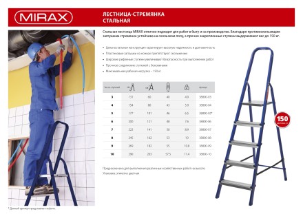 Лестница-стремянка стальная, 5 ступеней, 101 см, MIRAX 38800-05 купить в Когалыме