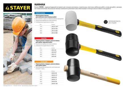 Киянка STAYER &quot;PROFI&quot; резиновая БЕЛАЯ, с фиберглассовой ручкой, 230г 20533-230 купить в Когалыме