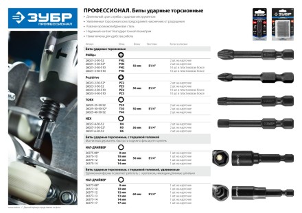 Биты ЗУБР &quot;ПРОФИ&quot; Phillips, тип хвостовика E 1/4&quot;, PH2, 50мм, 2шт, на карточке 26021-2-50-S2 купить в Когалыме