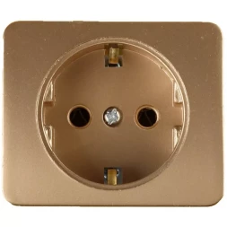 Розетка СВЕТОЗАР "ГАММА" с заземлением, одинарная, без вставки и рамки, цвет золотой металлик, 16А/~250В SV-54105-GM