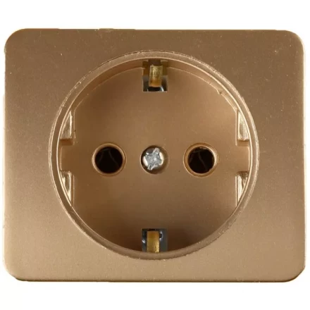 Розетка СВЕТОЗАР "ГАММА" с заземлением, одинарная, без вставки и рамки, цвет золотой металлик, 16А/~250В SV-54105-GM купить в Когалыме