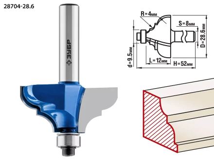 ЗУБР 28.6 x 12 мм, радиус 4 мм, фреза кромочная калевочная №2, Профессионал (28704-28.6) купить в Когалыме
