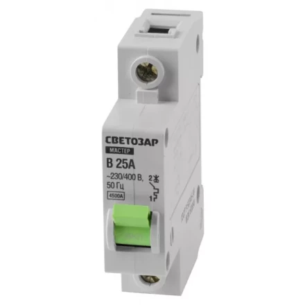 Выключатель СВЕТОЗАР автоматический, 1-полюсный, "B" (тип расцепления), 25 A, 230 / 400 В 49050-25-B купить в Когалыме