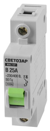 Выключатель СВЕТОЗАР автоматический, 1-полюсный, &quot;B&quot; (тип расцепления), 25 A, 230 / 400 В 49050-25-B купить в Когалыме