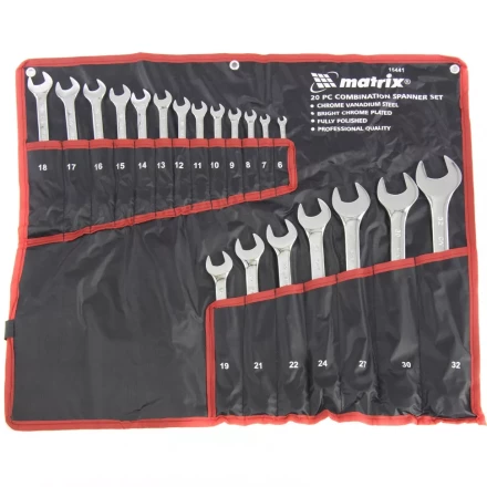 Набор ключей комбинированных 6-32 мм 20 штук CrV полированный хром MATRIX 15441 купить в Когалыме