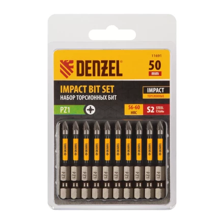 Бита IMPACT, PZ1x50 мм, лазерная обработка шлица, сталь S2, 10 шт., Е 6,3 Denzel 11691 купить в Когалыме