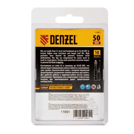 Бита IMPACT, PZ1x50 мм, лазерная обработка шлица, сталь S2, 10 шт., Е 6,3 Denzel 11691 купить в Когалыме