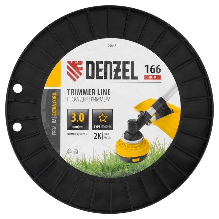 Леска для триммера двухкомпонентная звезда  Denzel 96843, 3,0мм х 166м, на DIN катушке EXTRA CORD купить в Когалыме
