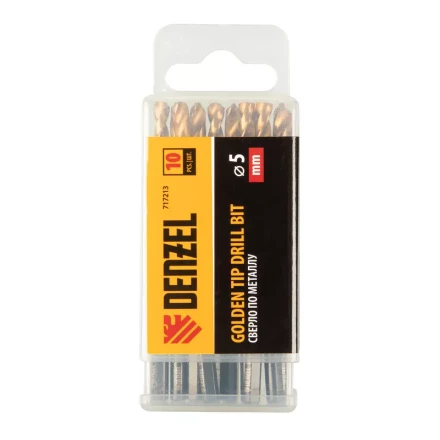 Сверло по металлу Denzel, 5 мм, HSS-Tin, Golden Tip, набор 10 шт., 717213 купить в Когалыме