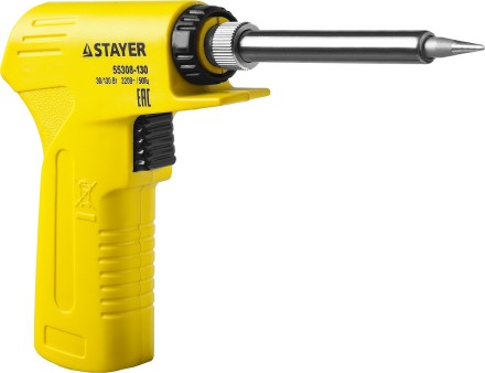 Паяльник с пистолетной пластмассовой рукояткой, STAYER &quot;PROFI&quot; PROTerm, 55308-130, 30 - 130 Вт, с керамическим нагревательным элементом 55308-130 купить в Когалыме