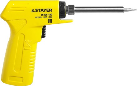 Паяльник с пистолетной пластмассовой рукояткой, STAYER &quot;PROFI&quot; PROTerm, 55308-130, 30 - 130 Вт, с керамическим нагревательным элементом 55308-130 купить в Когалыме