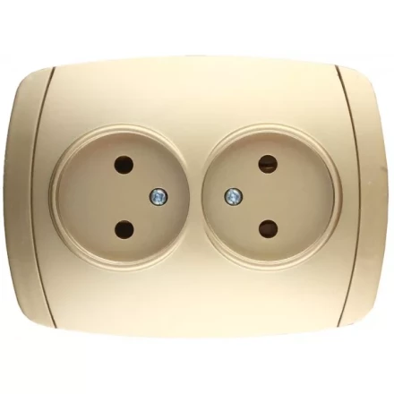 Розетка СВЕТОЗАР "АКЦЕНТ" двойная в сборе, без заземления, цвет золотой металлик, 16А/~250В SV-54202-GM купить в Когалыме
