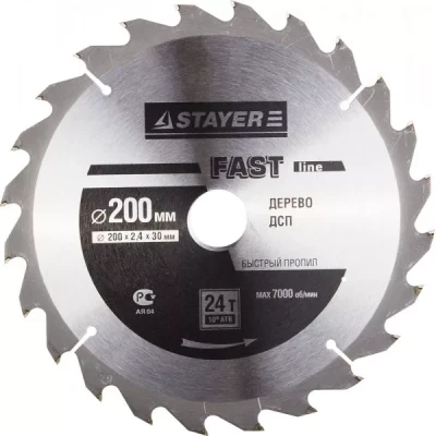 Диск пильный "FAST-Line" по дереву, 200х30мм, 24Т, STAYER 3680-200-30-24