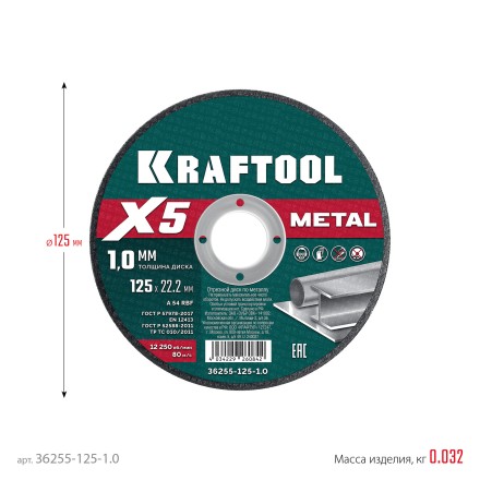 Круги отрезные абразивные, по металлу 36255-125-1.0 купить в Когалыме