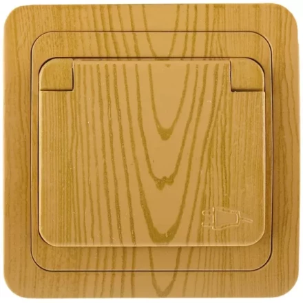 Розетка СВЕТОЗАР "ГАММА" с заземлением, одинарная с крышкой, цвет ольха, 16А/~250В SV-54110-A купить в Когалыме