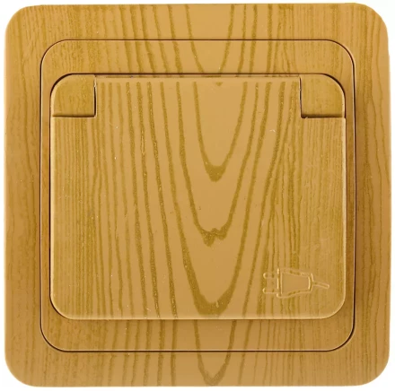 Розетка СВЕТОЗАР "ГАММА" с заземлением, одинарная с крышкой, цвет ольха, 16А/~250В SV-54110-A купить в Когалыме