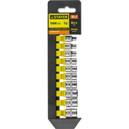 Набор STAYER "STANDARD": Торцовые головки (1/4") на пластиковом рельсе, 4-13мм, 10 предметов 27758-H10 купить в Когалыме