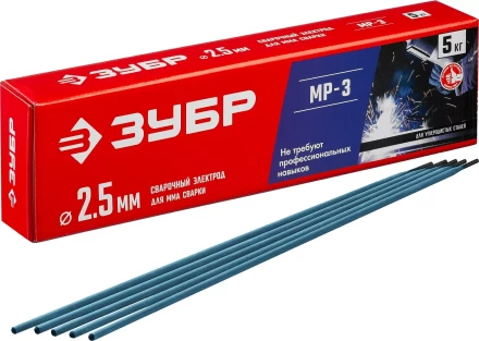 ЗУБР Д 2.5 х 350 мм, 5 кг в коробке, МР-3 рутиловый, электрод сварочный (40015-2.5) купить в Когалыме