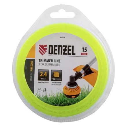 Леска для триммера зубчатый квадрат, 2,4мм х 15м, FLEX CORD, Denzel 96214 купить в Когалыме