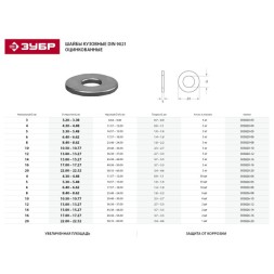 Шайба ЗУБР &quot;МАСТЕР&quot;кузовная, DIN 9021, оцинкованная, 14мм, 5кг 303820-14