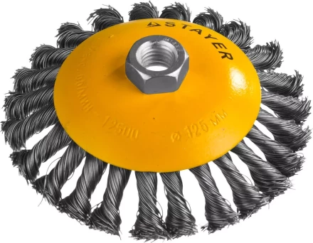 STAYER "PROFESSIONAL". Щетка коническая для УШМ, жгутированная стальная проволока 0,5мм, 125ммхМ14 35135-125 купить в Когалыме