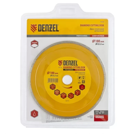 Диск алмазный отрезной сплошной 180 х 22,2 мм мокрая резка DENZEL артикул 73130 купить в Когалыме