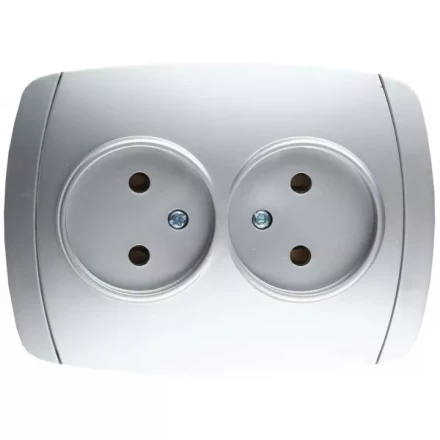 Розетка СВЕТОЗАР "АКЦЕНТ" двойная в сборе, без заземления, цвет серебристый металлик, 16А/~250В SV-54202-SM купить в Когалыме