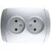 Розетка СВЕТОЗАР "АКЦЕНТ" двойная в сборе, без заземления, цвет серебристый металлик, 16А/~250В SV-54202-SM купить в Когалыме