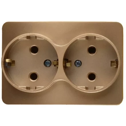 Розетка СВЕТОЗАР "ГАММА" с заземлением, двойная, без вставки и рамки, цвет золотой металлик, 16А/~250В SV-54107-GM купить в Когалыме
