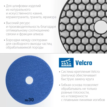ЗУБР 100 мм, №30, сухое шлифование, алмазный гибкий шлифовальный круг АГШК, Профессионал (29868-030) купить в Когалыме