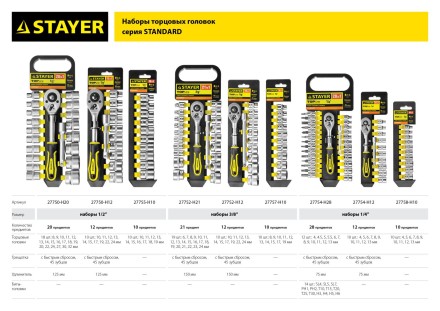 Набор STAYER &quot;STANDARD&quot;: Торцовые головки (3/8&quot;) на пластиковом рельсе, 8-19мм, 10 предметов 27757-H10 купить в Когалыме